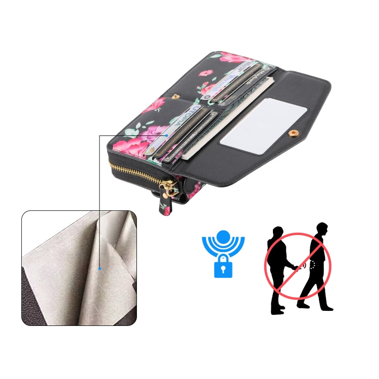 For Samsung Galaxy S23+ 5G Flower Multi-functional Crossbody Zipper Wallet Leather Phone Case(Black) - HoMEdemic™ 