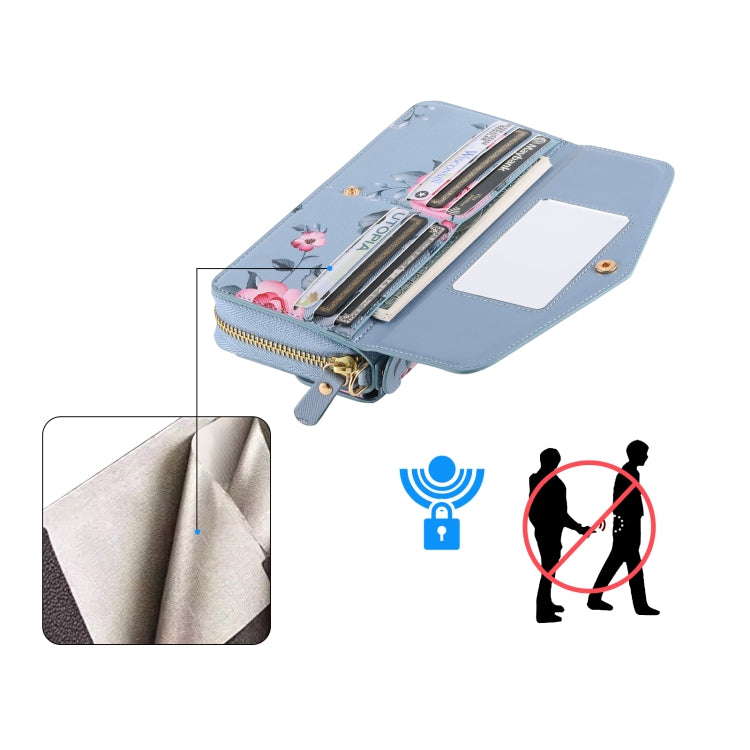 For Samsung Galaxy S23+ 5G Flower Multi-functional Crossbody Zipper Wallet Leather Phone Case(Blue) - HoMEdemic™ 