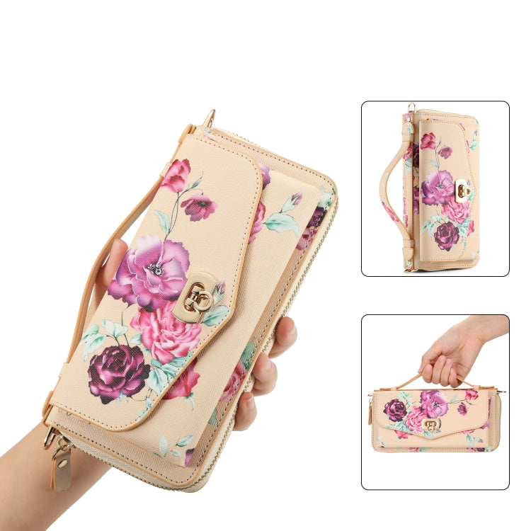 For Samsung Galaxy S23+ 5G Flower Multi-functional Crossbody Zipper Wallet Leather Phone Case(Yellow) - HoMEdemic™ 