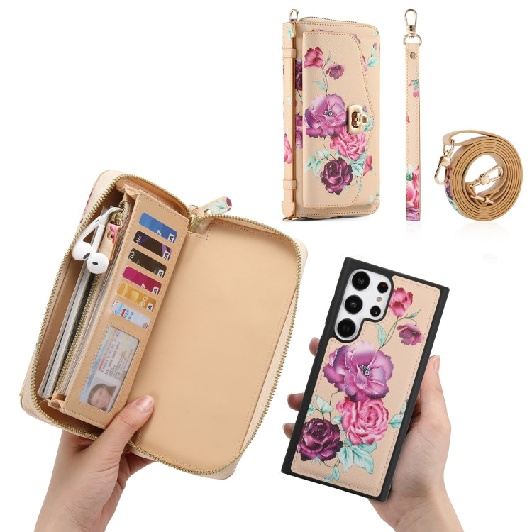 For Samsung Galaxy S23+ 5G Flower Multi-functional Crossbody Zipper Wallet Leather Phone Case(Yellow) - HoMEdemic™ 