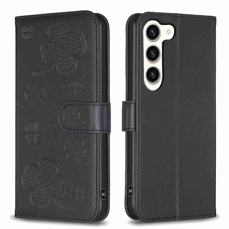For Samsung Galaxy S23+ 5G Four-leaf Embossed Leather Phone Case(Black) - HoMEdemic™ 