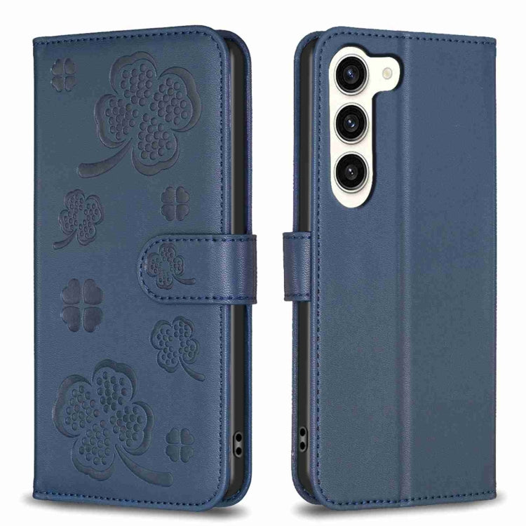 For Samsung Galaxy S23+ 5G Four-leaf Embossed Leather Phone Case(Blue) - HoMEdemic™ 