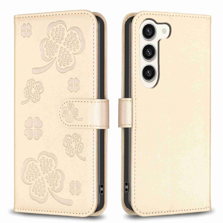 For Samsung Galaxy S23+ 5G Four-leaf Embossed Leather Phone Case(Gold) - HoMEdemic™ 