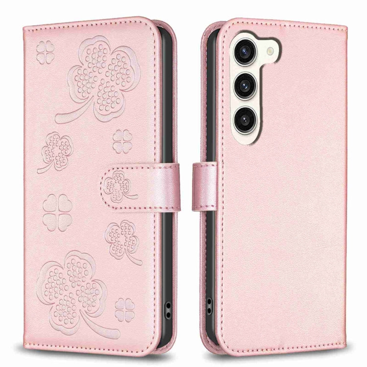 For Samsung Galaxy S23+ 5G Four-leaf Embossed Leather Phone Case(Pink) - HoMEdemic™ 