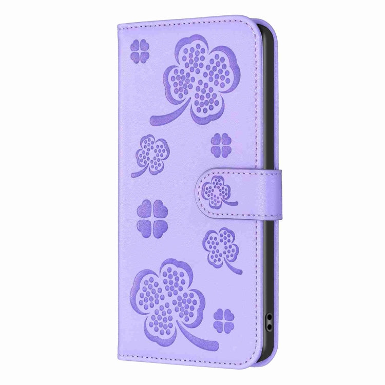 For Samsung Galaxy S23+ 5G Four-leaf Embossed Leather Phone Case(Purple) - HoMEdemic™ 