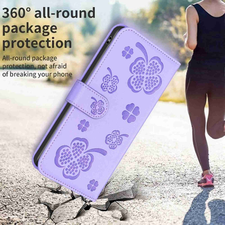 For Samsung Galaxy S23+ 5G Four-leaf Embossed Leather Phone Case(Purple) - HoMEdemic™ 