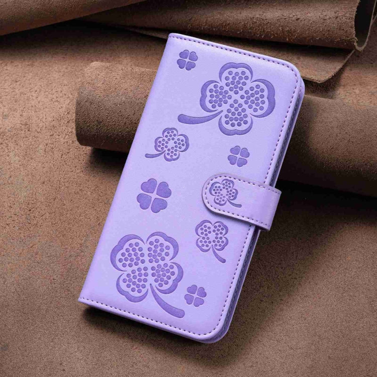 For Samsung Galaxy S23+ 5G Four-leaf Embossed Leather Phone Case(Purple) - HoMEdemic™ 