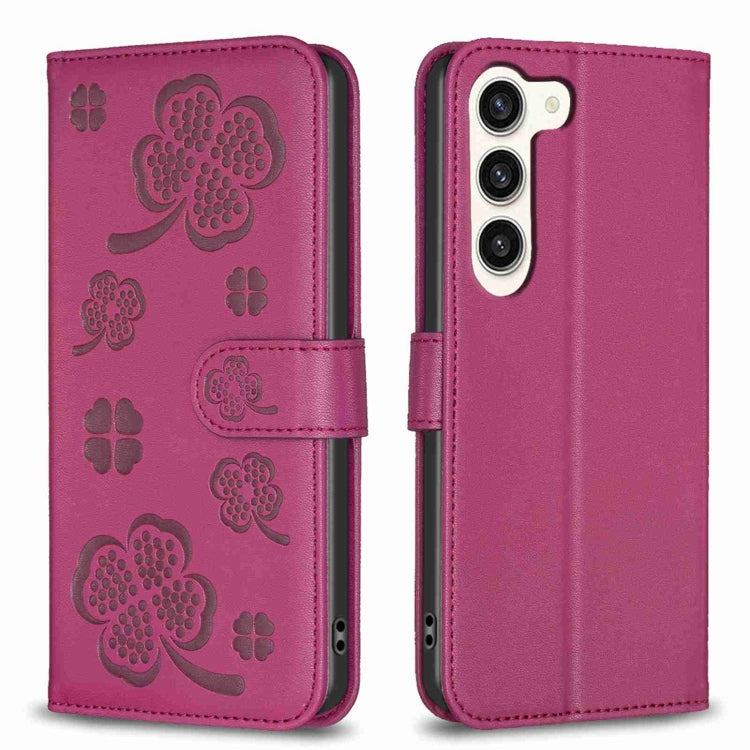 For Samsung Galaxy S23+ 5G Four-leaf Embossed Leather Phone Case(Rose Red) - HoMEdemic™ 