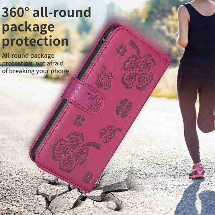 For Samsung Galaxy S23+ 5G Four-leaf Embossed Leather Phone Case(Rose Red) - HoMEdemic™ 