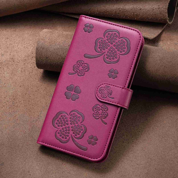 For Samsung Galaxy S23+ 5G Four-leaf Embossed Leather Phone Case(Rose Red) - HoMEdemic™ 