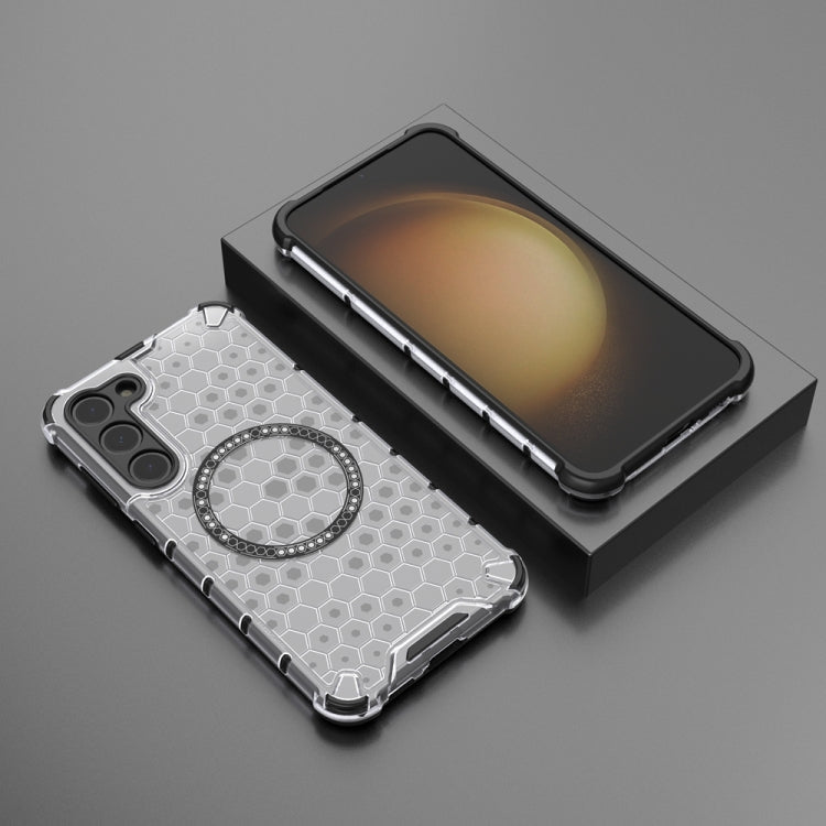 For Samsung Galaxy S23+ 5G Honeycomb Magnetic Ring Shockproof Phone Case(White) - HoMEdemic™ 