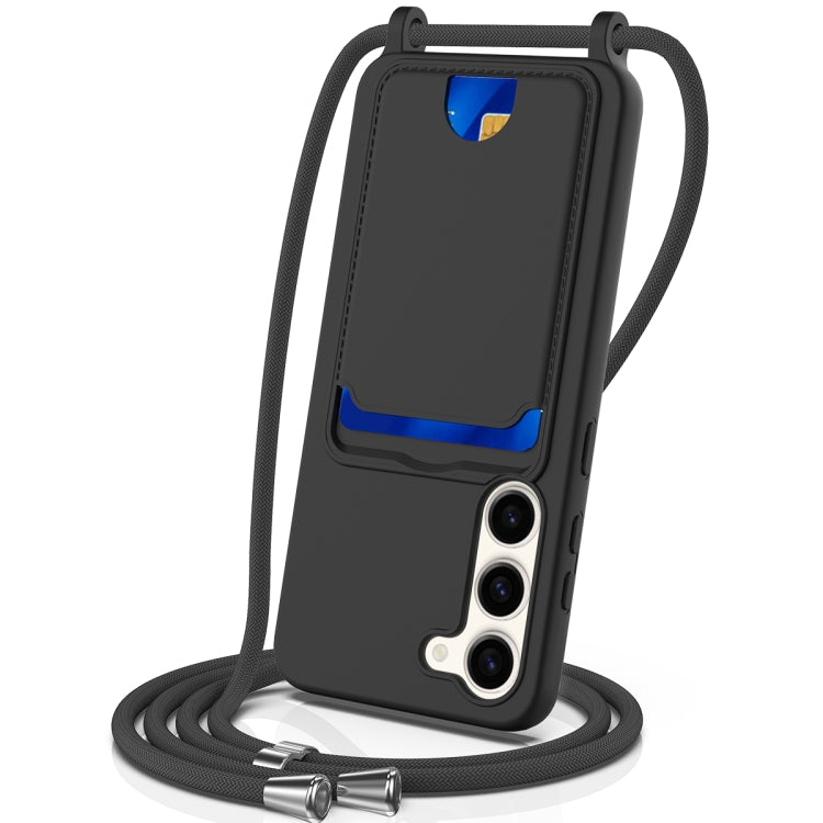 For Samsung Galaxy S23+ 5G Integrated Card Bag Solid Color Liquid Silicone Phone Case with Lanyard(Black) - HoMEdemic™ 