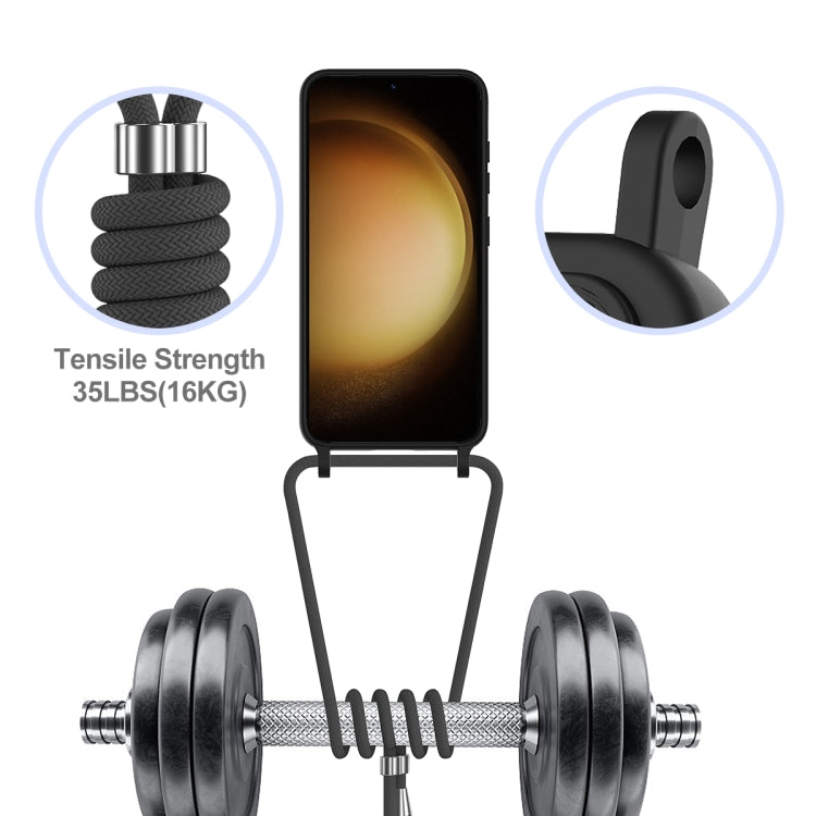 For Samsung Galaxy S23+ 5G Integrated Card Bag Solid Color Liquid Silicone Phone Case with Lanyard(Black) - HoMEdemic™ 
