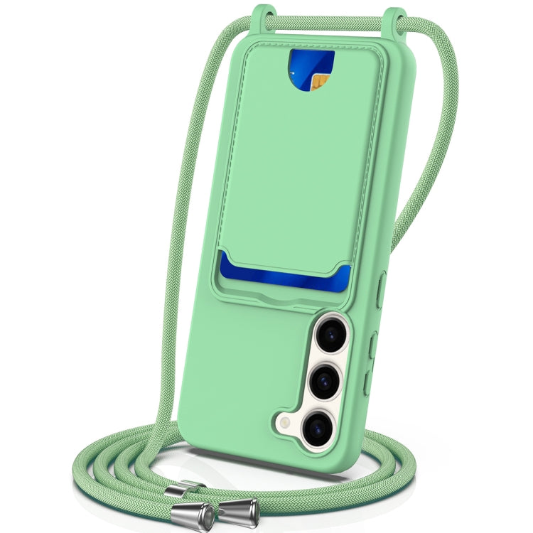 For Samsung Galaxy S23+ 5G Integrated Card Bag Solid Color Liquid Silicone Phone Case with Lanyard(Green) - HoMEdemic™ 