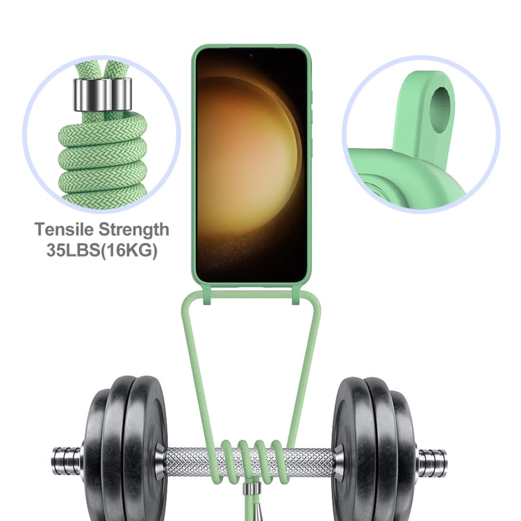 For Samsung Galaxy S23+ 5G Integrated Card Bag Solid Color Liquid Silicone Phone Case with Lanyard(Green) - HoMEdemic™ 