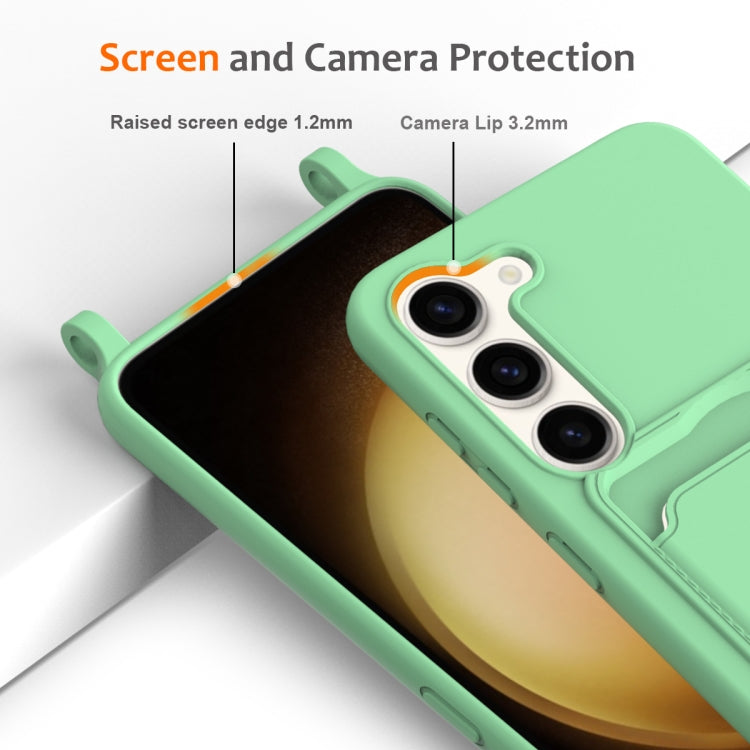 For Samsung Galaxy S23+ 5G Integrated Card Bag Solid Color Liquid Silicone Phone Case with Lanyard(Green) - HoMEdemic™ 
