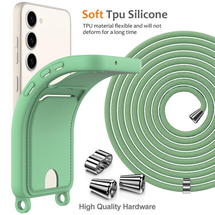 For Samsung Galaxy S23+ 5G Integrated Card Bag Solid Color Liquid Silicone Phone Case with Lanyard(Green) - HoMEdemic™ 