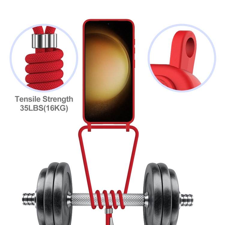 For Samsung Galaxy S23+ 5G Integrated Card Bag Solid Color Liquid Silicone Phone Case with Lanyard(Red) - HoMEdemic™ 