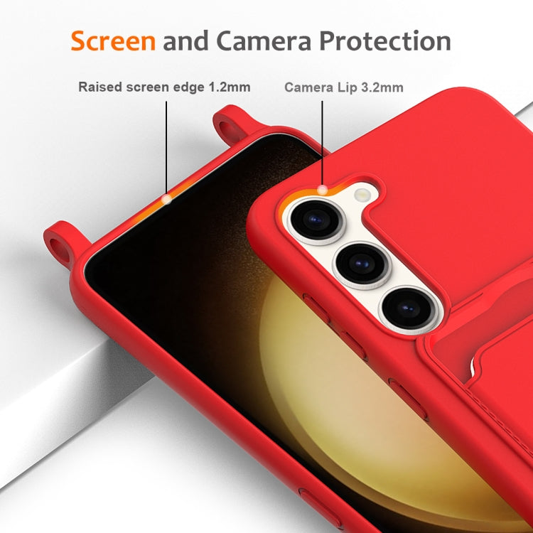 For Samsung Galaxy S23+ 5G Integrated Card Bag Solid Color Liquid Silicone Phone Case with Lanyard(Red) - HoMEdemic™ 