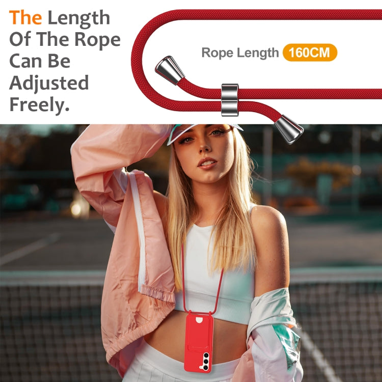 For Samsung Galaxy S23+ 5G Integrated Card Bag Solid Color Liquid Silicone Phone Case with Lanyard(Red) - HoMEdemic™ 