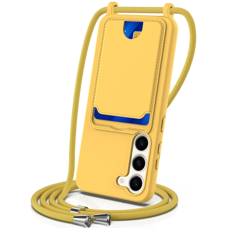 For Samsung Galaxy S23+ 5G Integrated Card Bag Solid Color Liquid Silicone Phone Case with Lanyard(Yellow) - HoMEdemic™ 