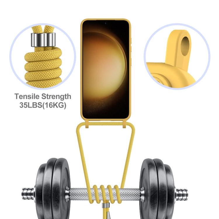For Samsung Galaxy S23+ 5G Integrated Card Bag Solid Color Liquid Silicone Phone Case with Lanyard(Yellow) - HoMEdemic™ 