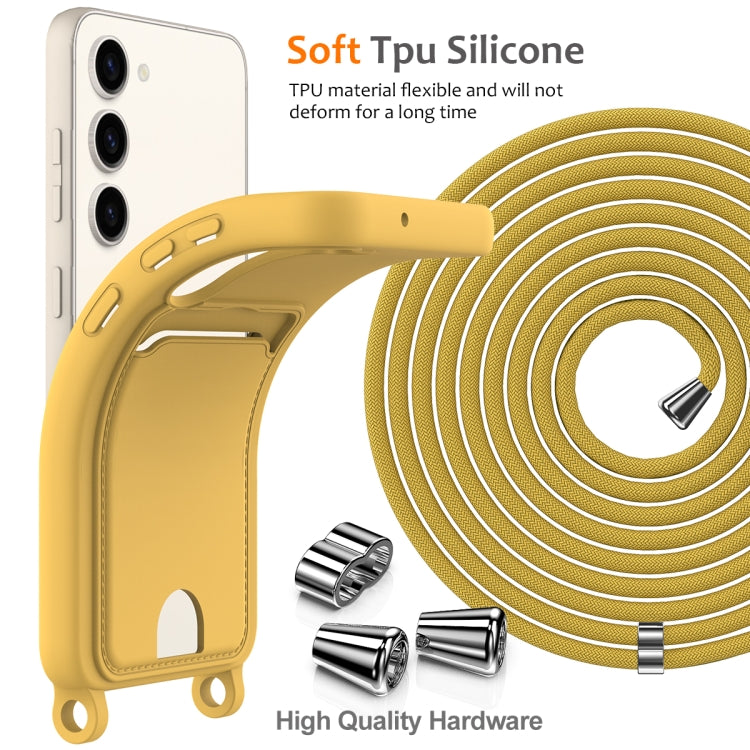For Samsung Galaxy S23+ 5G Integrated Card Bag Solid Color Liquid Silicone Phone Case with Lanyard(Yellow) - HoMEdemic™ 