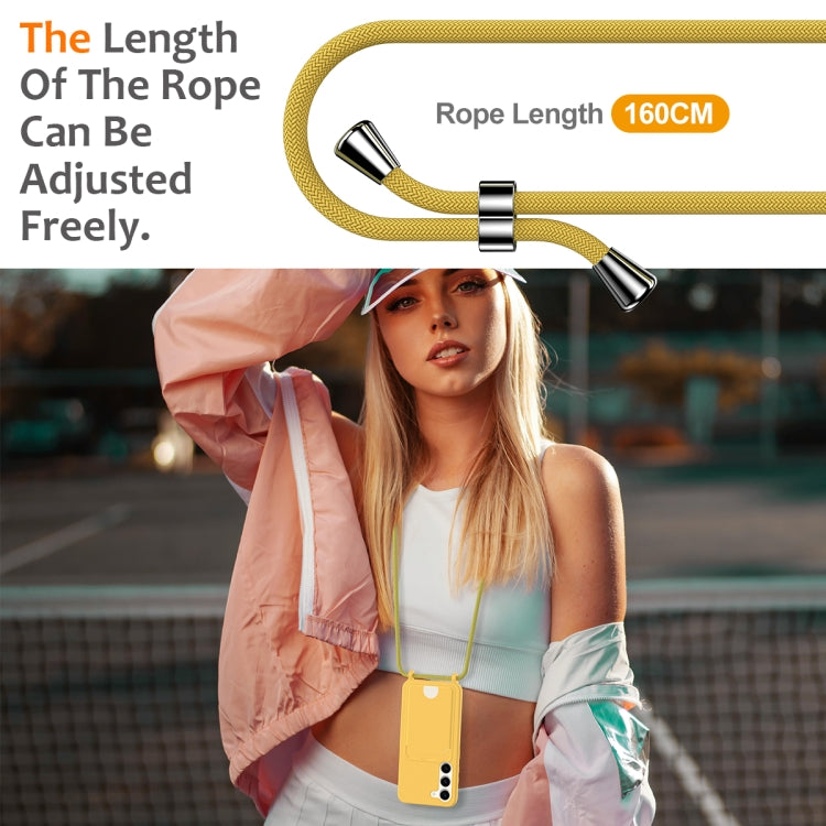 For Samsung Galaxy S23+ 5G Integrated Card Bag Solid Color Liquid Silicone Phone Case with Lanyard(Yellow) - HoMEdemic™ 