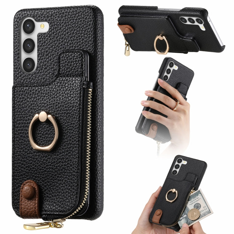 For Samsung Galaxy S23+ 5G Litchi Leather Oil Edge Ring Zipper Wallet Back Phone Case(Black) - HoMEdemic™ 