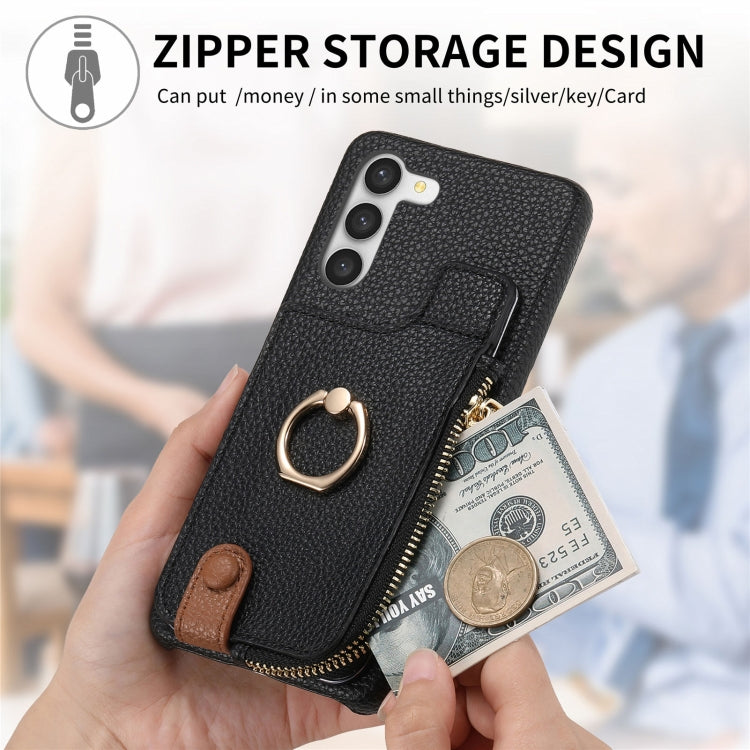 For Samsung Galaxy S23+ 5G Litchi Leather Oil Edge Ring Zipper Wallet Back Phone Case(Black) - HoMEdemic™ 