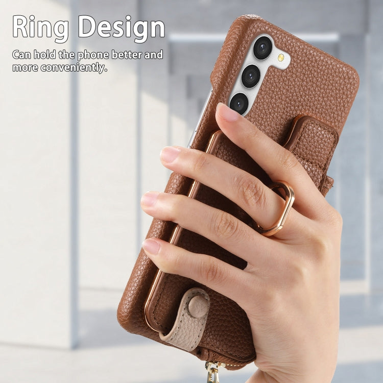 For Samsung Galaxy S23+ 5G Litchi Leather Oil Edge Ring Zipper Wallet Back Phone Case(Brown) - HoMEdemic™ 