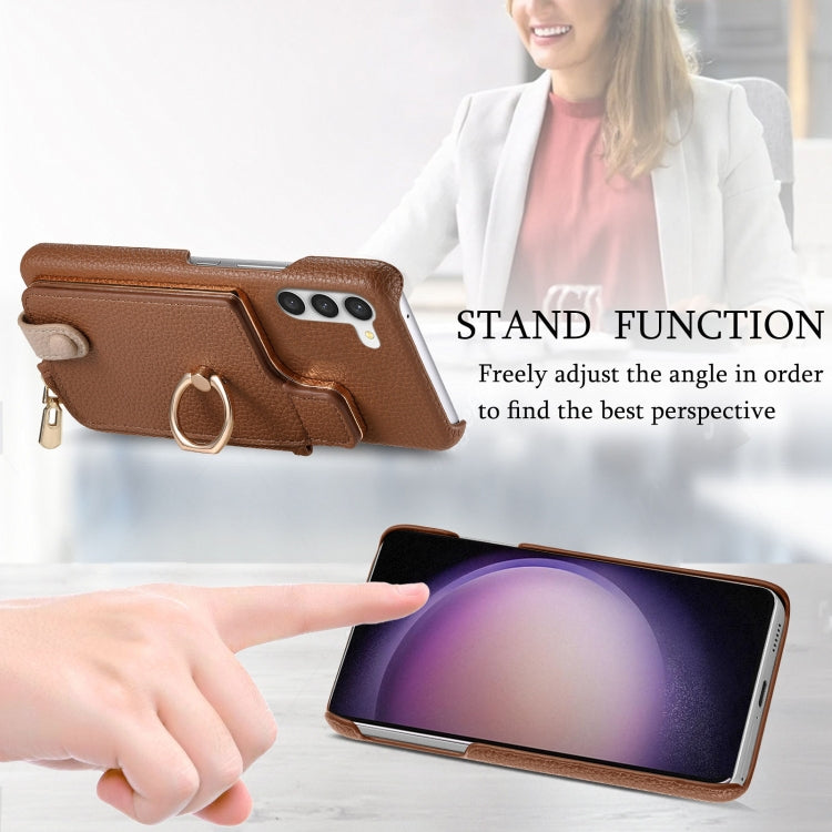 For Samsung Galaxy S23+ 5G Litchi Leather Oil Edge Ring Zipper Wallet Back Phone Case(Brown) - HoMEdemic™ 