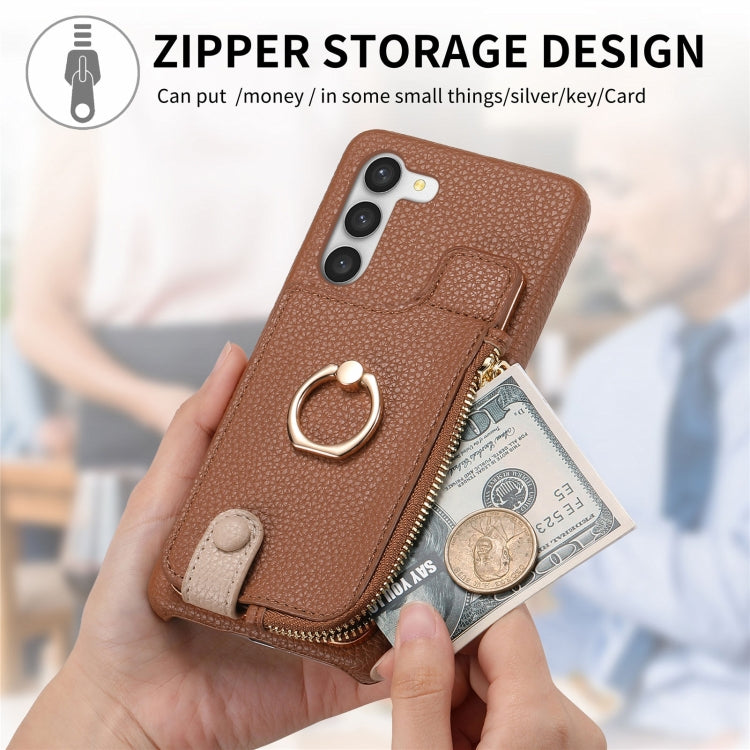 For Samsung Galaxy S23+ 5G Litchi Leather Oil Edge Ring Zipper Wallet Back Phone Case(Brown) - HoMEdemic™ 
