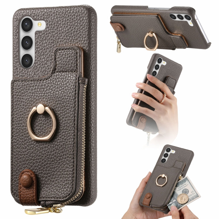 For Samsung Galaxy S23+ 5G Litchi Leather Oil Edge Ring Zipper Wallet Back Phone Case(Grey) - HoMEdemic™ 