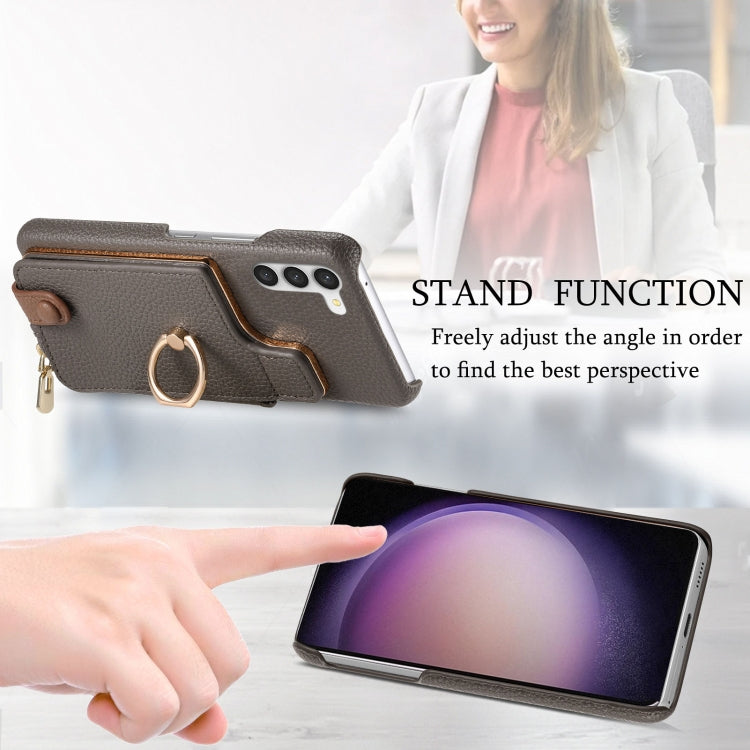 For Samsung Galaxy S23+ 5G Litchi Leather Oil Edge Ring Zipper Wallet Back Phone Case(Grey) - HoMEdemic™ 