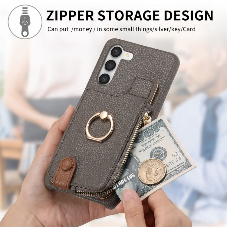 For Samsung Galaxy S23+ 5G Litchi Leather Oil Edge Ring Zipper Wallet Back Phone Case(Grey) - HoMEdemic™ 