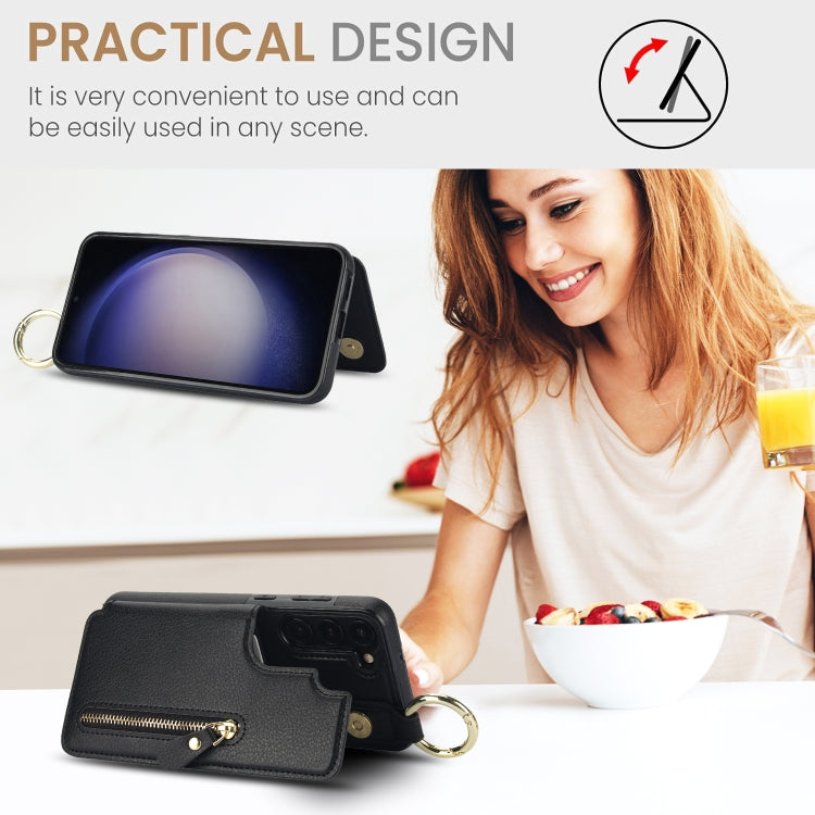 For Samsung Galaxy S23+ 5G Litchi Texture Zipper Double Buckle Card Bag Phone Case(Black) - HoMEdemic™ 
