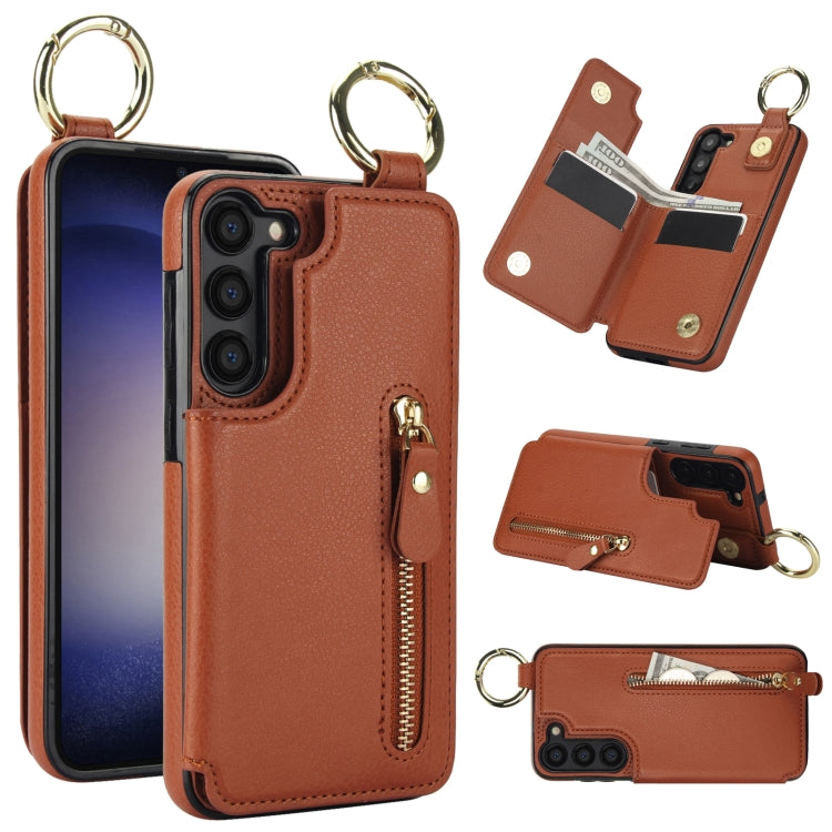 For Samsung Galaxy S23+ 5G Litchi Texture Zipper Double Buckle Card Bag Phone Case(Brown) - HoMEdemic™ 