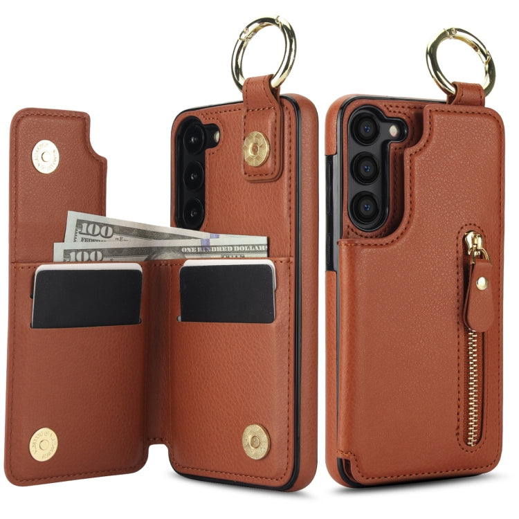 For Samsung Galaxy S23+ 5G Litchi Texture Zipper Double Buckle Card Bag Phone Case(Brown) - HoMEdemic™ 