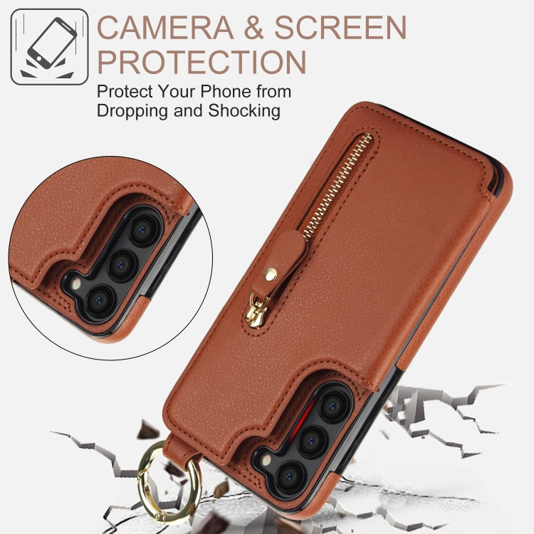 For Samsung Galaxy S23+ 5G Litchi Texture Zipper Double Buckle Card Bag Phone Case(Brown) - HoMEdemic™ 