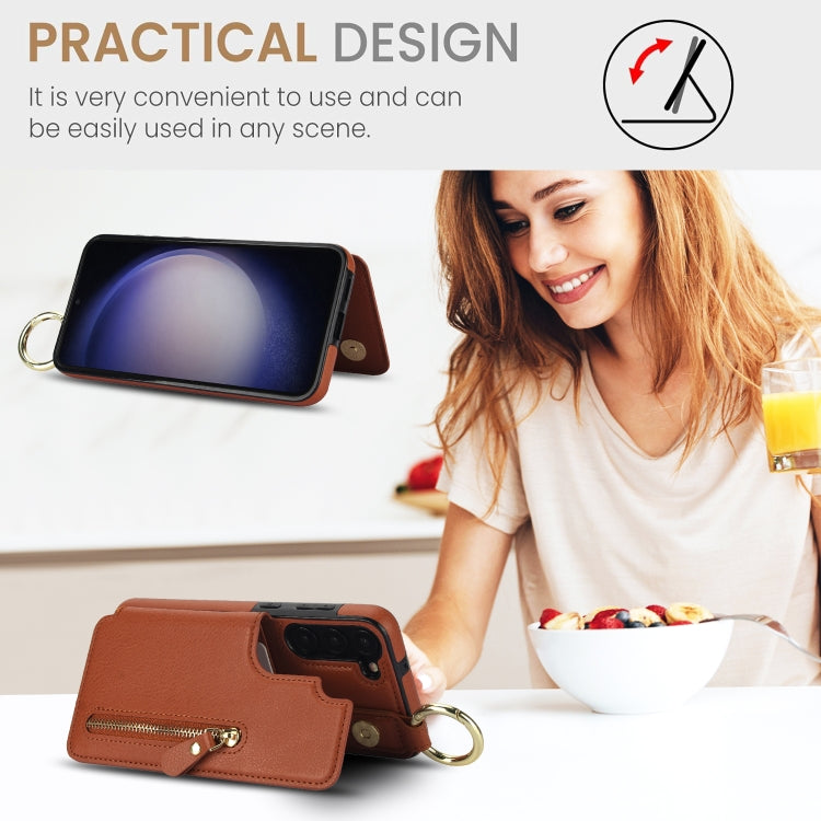 For Samsung Galaxy S23+ 5G Litchi Texture Zipper Double Buckle Card Bag Phone Case(Brown) - HoMEdemic™ 
