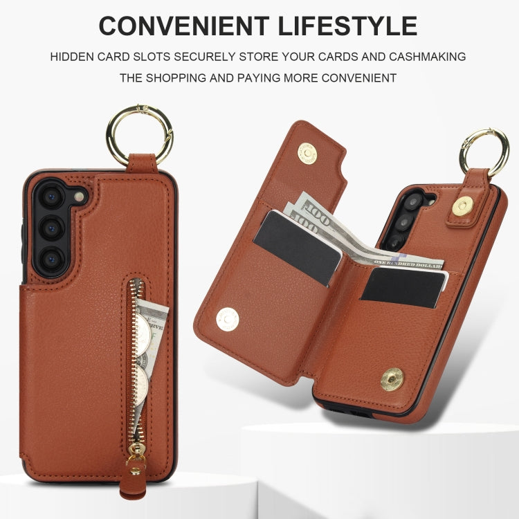 For Samsung Galaxy S23+ 5G Litchi Texture Zipper Double Buckle Card Bag Phone Case(Brown) - HoMEdemic™ 