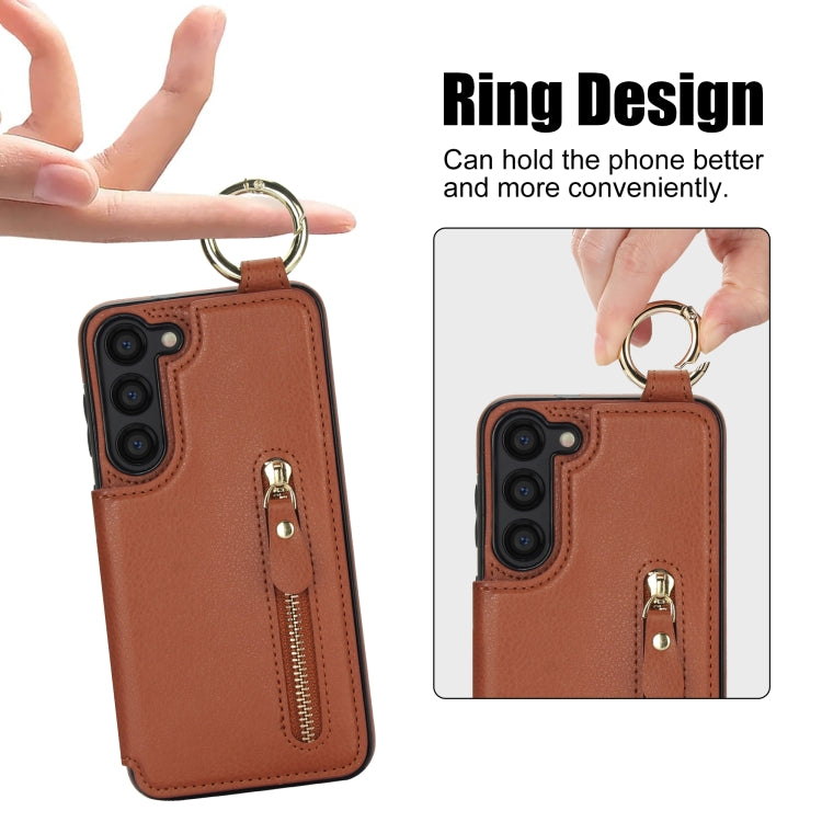 For Samsung Galaxy S23+ 5G Litchi Texture Zipper Double Buckle Card Bag Phone Case(Brown) - HoMEdemic™ 