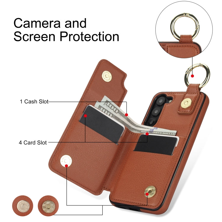 For Samsung Galaxy S23+ 5G Litchi Texture Zipper Double Buckle Card Bag Phone Case(Brown) - HoMEdemic™ 