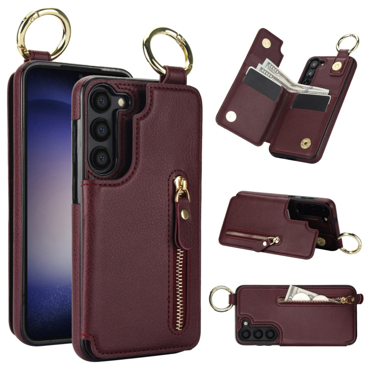 For Samsung Galaxy S23+ 5G Litchi Texture Zipper Double Buckle Card Bag Phone Case(Maroon Red) - HoMEdemic™ 