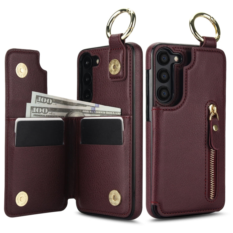 For Samsung Galaxy S23+ 5G Litchi Texture Zipper Double Buckle Card Bag Phone Case(Maroon Red) - HoMEdemic™ 
