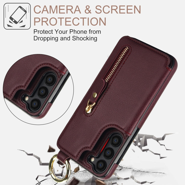 For Samsung Galaxy S23+ 5G Litchi Texture Zipper Double Buckle Card Bag Phone Case(Maroon Red) - HoMEdemic™ 