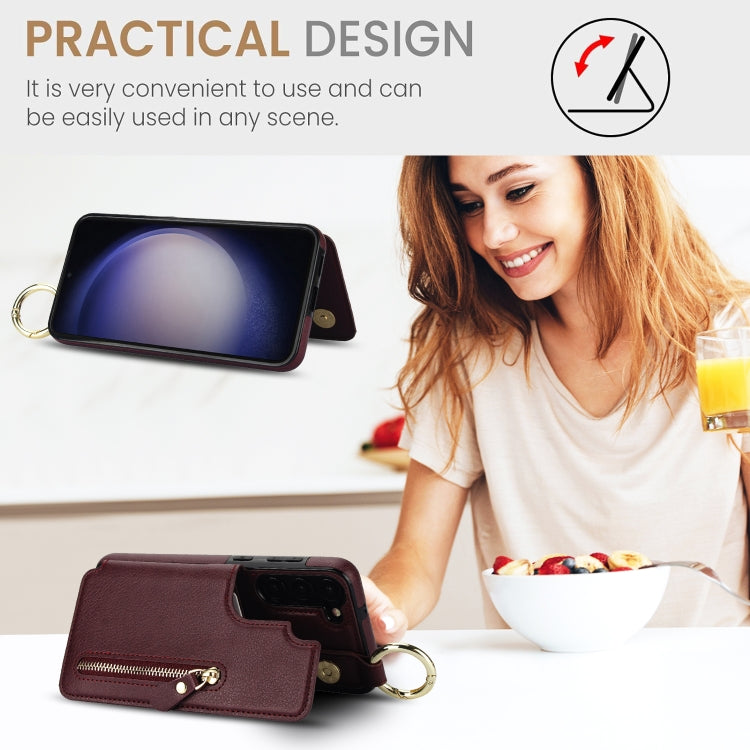 For Samsung Galaxy S23+ 5G Litchi Texture Zipper Double Buckle Card Bag Phone Case(Maroon Red) - HoMEdemic™ 