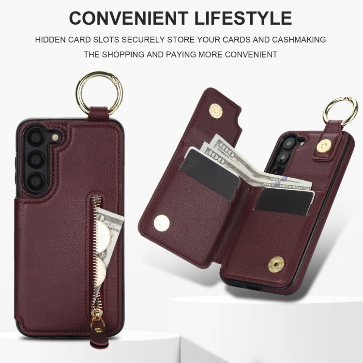 For Samsung Galaxy S23+ 5G Litchi Texture Zipper Double Buckle Card Bag Phone Case(Maroon Red) - HoMEdemic™ 