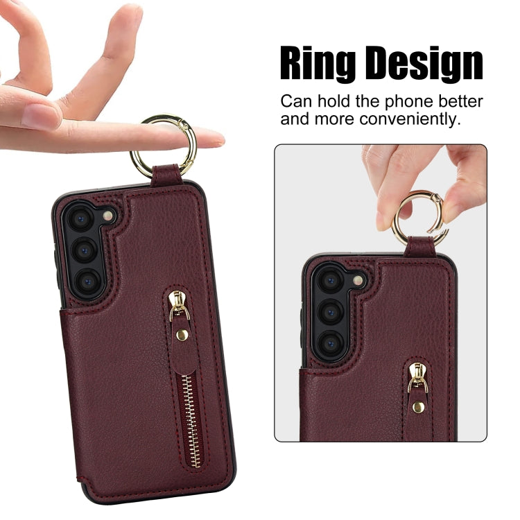 For Samsung Galaxy S23+ 5G Litchi Texture Zipper Double Buckle Card Bag Phone Case(Maroon Red) - HoMEdemic™ 